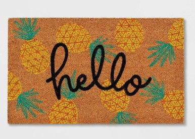 Photo 1 of 1'6"x2'6" 'Hello' Pineapple Doormat Natural - Sun Squad™

