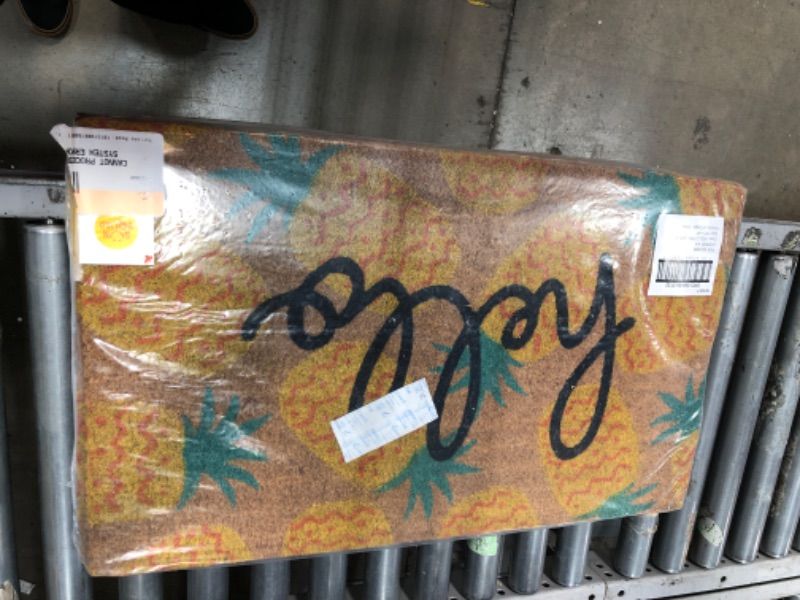 Photo 1 of 1'6"x2'6" 'Hello' Pineapple Doormat Natural - Sun Squad™
