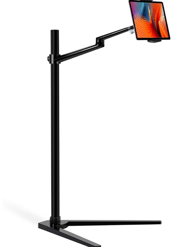 Photo 1 of Viozon Tablet Floor Stand,Cell Phone Holder Mount,Height&Angle Adjustable,Compatible with 4.5-13" Devices, iPhone 12, iPad Air/Pro/Mini,Galaxy Tab, Aluminum Alloy?V Base,Bedside,Kitchen,Couch(Black)