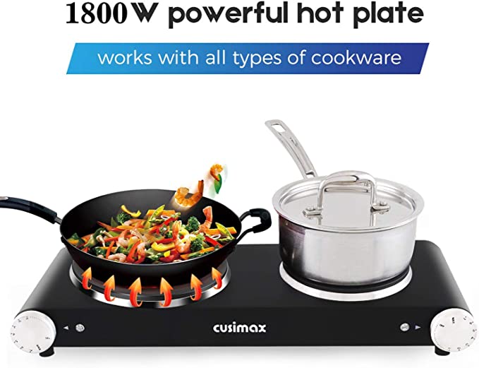 Photo 1 of ?Double Hot Plates, Cusimax 1800W Double Burner, Portable Electric Hot Plate for Cooking, Countertop Cooktop, Cast Iron Stove, Heating Plate, Compatible for All Cookwares, Upgraded Version
