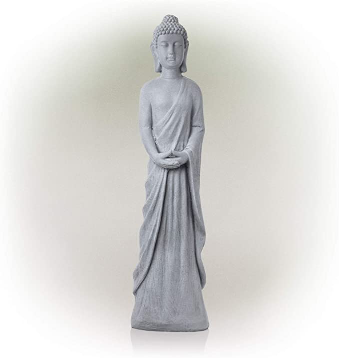 Photo 1 of Alpine Corporation DIG286 Alpine Cement Standing Buddha Outdoor Statue, Gray
