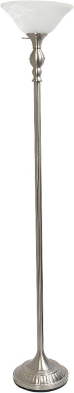 Photo 1 of Elegant Designs LF2001-BSN 1 Light Torchiere Marbleized Glass Shade Floor Lamp, Brushed Nickel/White
