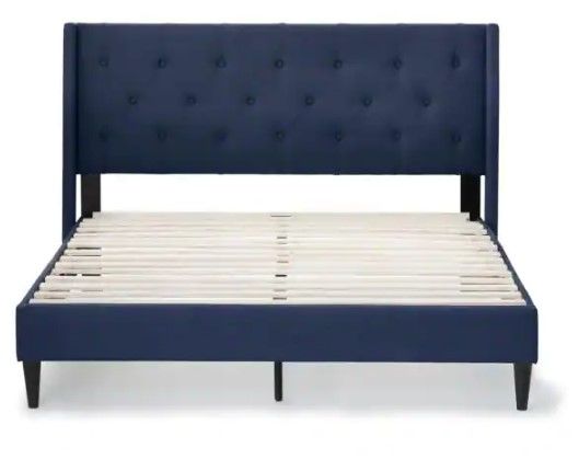 Photo 1 of ***PARTS ONLY*** Brookside Isabelle Blue Navy Upholstered California King Wingback Diamond Tufted Platform Bed