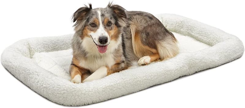 Photo 1 of 42L-Inch White Fleece Dog Bed or Cat Bew w/ Comfortable Bolster | Ideal for Large Dog Breeds & Fits a 42-Inch Dog Crate | Easy Maintenance Machine Wash & Dry | 1-Year Warranty
