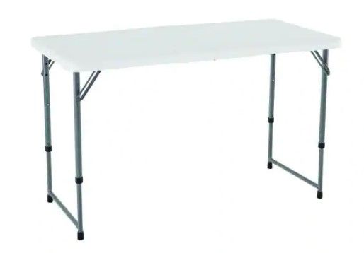 Photo 1 of 24 in. x 48 in. White Granite Adjustable Height Fold-In-Half Table
