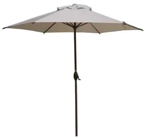 Photo 1 of 9 ft. Market Outdoor Patio Umbrella with Push Button Tilt and Crank in Beige
