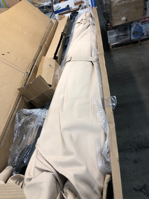 Photo 1 of 9 ft. Market Outdoor Patio Umbrella with Push Button Tilt and Crank in Beige
