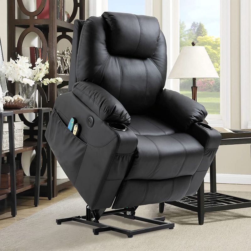 Photo 1 of *INCOMPLETE SEAT BACK AND ARMS ONLY* OUINCH Power Lift Recliner Chair for Elderly, Electric Massage Heated Recliner Chair, Faux Leather Lift Chair with 2 Remote Controls, USB Ports, Cup Holders & Side Pockets for Living Room (Black)
