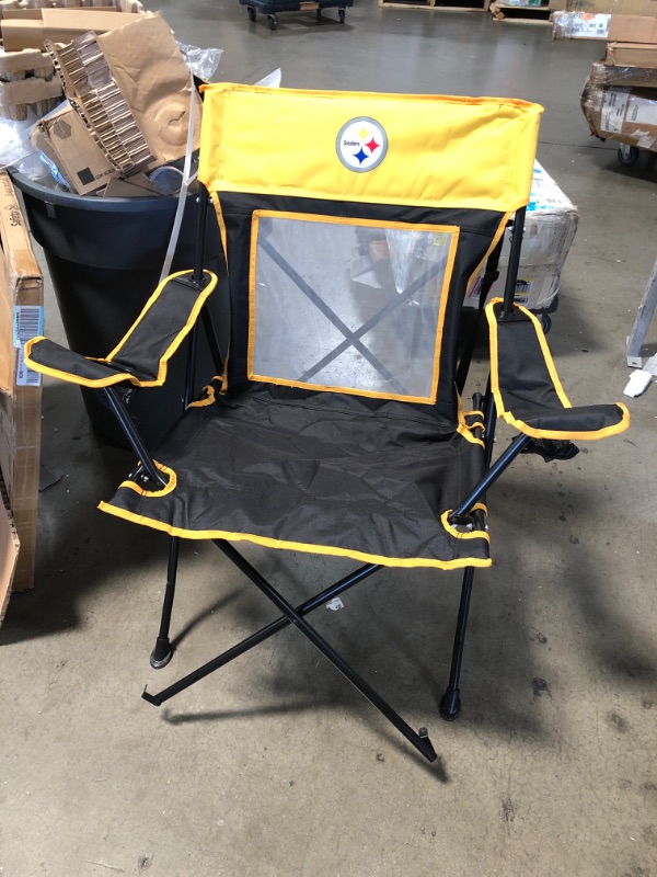 Photo 5 of (MISSING SCREWS; STAINED) Pittsburg Steelers NFL Game Changer Large Folding Tailgating and Camping Chair, with Carrying Case