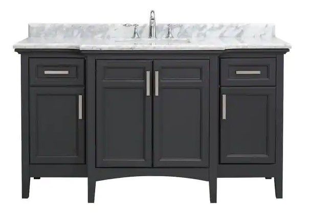 Photo 1 of (MULT. DAMAGES:SEE BELOW FOR FULL REVIEW) Home Decorators Collection Sassy 60 in. W x 22 in. D Vanity in Dark Charcoal with Marble Vanity Top in White with White Sink