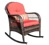 Photo 1 of (TORN WICKER/CUSHION) Wicker Outdoor Rocking Chair with Cushion and Pillow
