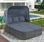 Photo 1 of (NOT FUNCTIONAL; INCOMPLETE; BOX2OF3; REQUIRES BOX1&3 FOR COMPLETION) 6-Piece Wicker Outdoor Furniture Sofa Set Day Bed Sunbed Conversation Sectional with Gray Cushions & Retractable Canopy