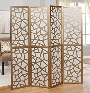 Photo 1 of (SCRATCHED/CRACKED/BROKEN FRAME; TORN MATERIAL; DENTED) Roundhill Furniture Giyano 4 Panel Screen Room Divider, Gold