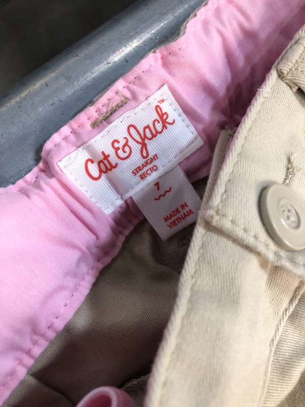 Photo 1 of (FOOD STUCK ON SURFACE) Girls' Slim Straight Fit Uniform Chino Pants - Cat & Jack™ Beige, size 7

