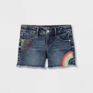 Photo 1 of (LIKE NEW) Girls' Rainbow Jean Shorts - Cat & Jack™ Dark Wash, size XL


