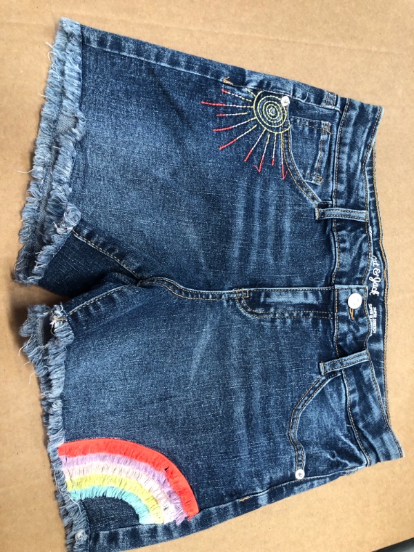 Photo 3 of (LIKE NEW) Girls' Rainbow Jean Shorts - Cat & Jack™ Dark Wash, size XL


