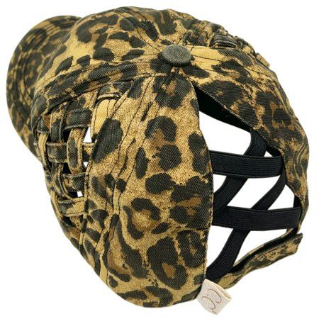 Photo 1 of C.C Kids 2-5 Ponytail Messy Buns Ponycaps Baseball Visor Cap Hat (Criss Cross Basket Weave Leopard)
