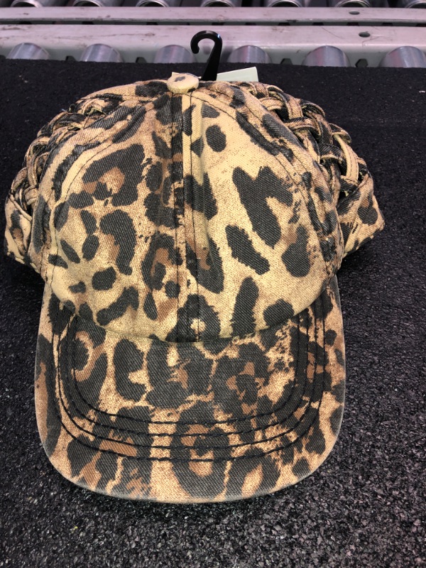 Photo 3 of C.C Kids 2-5 Ponytail Messy Buns Ponycaps Baseball Visor Cap Hat (Criss Cross Basket Weave Leopard)
