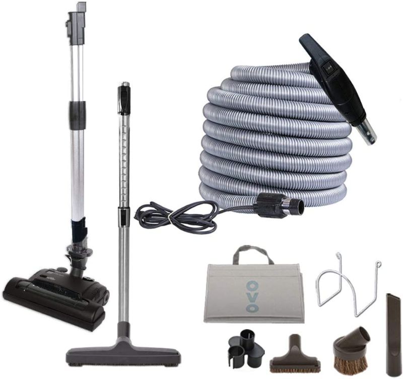 Photo 1 of OVO Central Vacuum Carpet Deluxe Accessory Kit, with 35ft High-Voltage Hose with Pigtail, On-Off Switch at The Handle, 6 Adjustable Heights Electric Carpet Beater, 12’’ Floor Brush and Accessories.