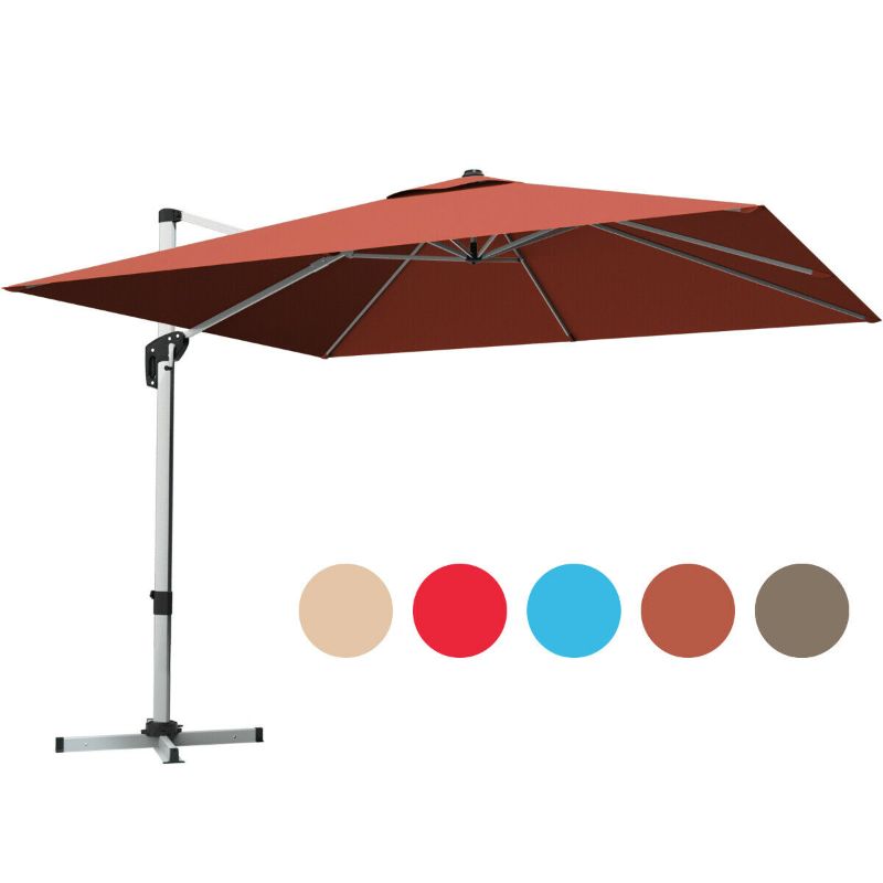 Photo 1 of 10 Ft Square Patio Offset Cantilever Umbrella 360 Degree Tilt Outdoor Brick Red
