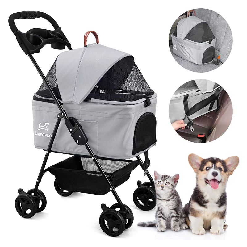 Photo 1 of *INCOMPLETE* SKISOPGO Dog Cat Pet Gear 3-in-1Foldable Pet Stroller Detachable Carrier, Car Seat and Stroller with Push Button Entry for Small & Medium Pets (Gray)
