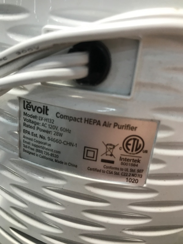 Photo 4 of **USED**LEVOIT Air Purifiers for Home, H13 True HEPA Filter for Smoke, Dust, Mold, and Pollen in Bedroom, Ozone Free, Filtration System Odor Eliminators for Office with Optional Night Light, 1 Pack, White
