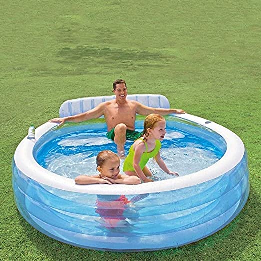 Photo 1 of **SIMILAR TO POST PHOTO**Mopoq Inflatable Swimming Pool Blasting Pool Family Party Water Sports with Backrest and Built-in Bench Blue Thick Wear-Resistant Backrest Cushion Family Large Swimming Pool Heightened Round Pool
