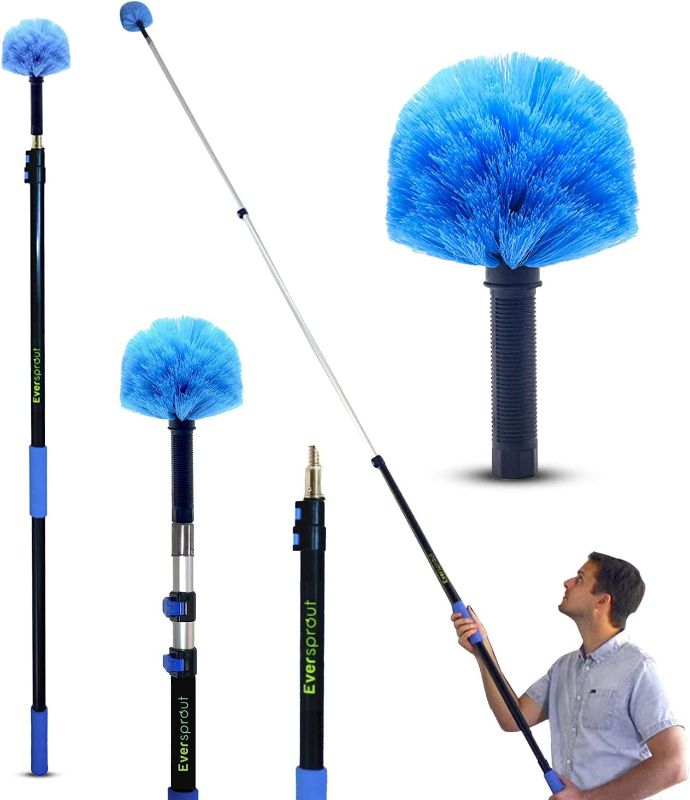 Photo 1 of  5-to-13 Foot Cobweb Duster and Extension-Pole Combo (20 Ft Reach, Medium-Stiff Bristles), Hand-Packaged, Lightweight, 3-Stage Aluminum Pole, Indoor & Outdoor Use Spider Web Brush with Pole