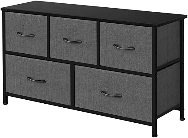 Photo 1 of AZL1 Life Concept Extra Wide Dresser Storage Tower with Sturdy Steel Frame, 5 Drawers of Easy-Pull Fabric Bins, Organizer Unit for Bedroom, Hallway, Entryway, Dark Grey 11.4"D x 39.4"W x 21.6"H

