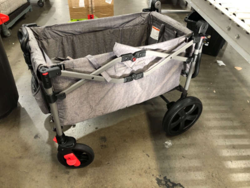 Photo 2 of EVER ADVANCED Foldable Wagons for Two Kids & Cargo, Collapsible Folding Stroller with Adjustable Handle Bar,Removable Canopy with 5-Point Harness
