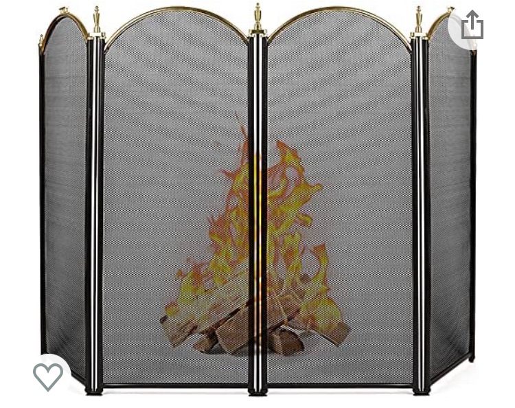 Photo 1 of (DETACHED SIDING) Amagabeli Large Gold Fireplace Screen 4 Panel Ornate Wrought Iron Black Metal Fire Place Standing Gate Decorative Mesh Solid Steel Spark Guard Cover Outdoor Tools Accessories