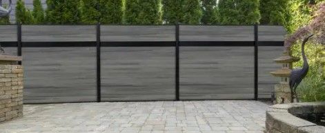 Photo 1 of (WATER INSIDE PACKAGE) Veranda Euro Style Estate 4 ft. H x 6 ft. W Oxford Grey Aluminum/Composite Horizontal Fence Section
