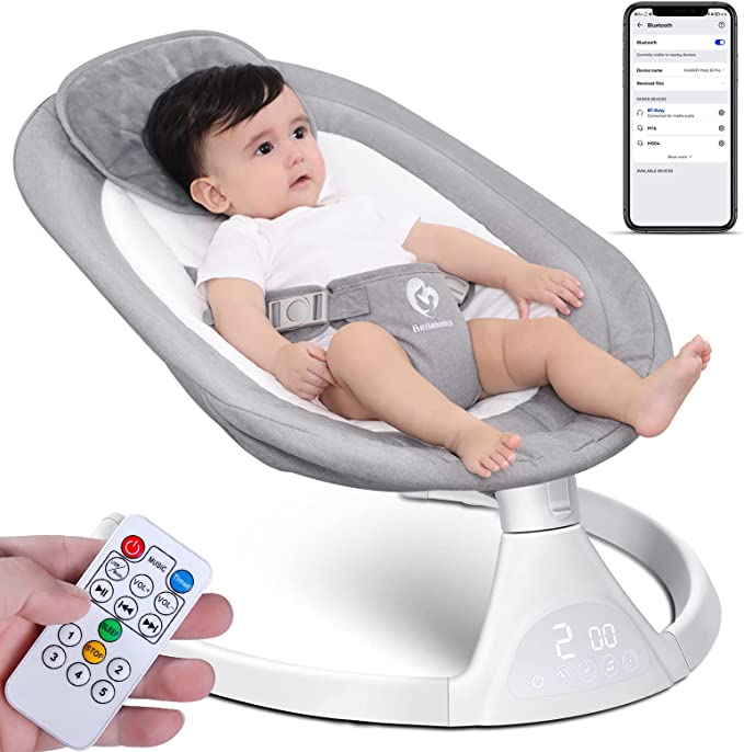 Photo 1 of Baby Swing for Infants, Bellababy Remote Control Baby Rocker, Intelligent Auto-Sensing System, 5 Sway Speeds and 10 Lullabies, Bluetooth Music Speaker, USB Cable, Non-Rechargeable
