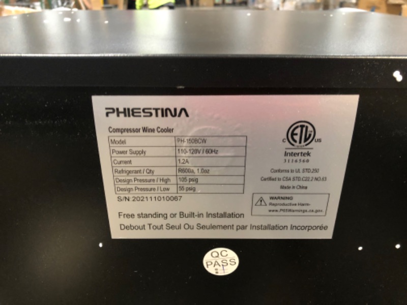 Photo 5 of (DENTED; DAMAGED DOOR CORNER; UNEVEN DOORS) Phiestina PH-150BCW Wine Fridge, 20 bottle capacity