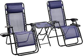 Photo 1 of Amazon Basics Textilene Outdoor Adjustable Zero Gravity Folding Reclining Lounge Chair with Side table and Pillow - Pack of 2, Blue