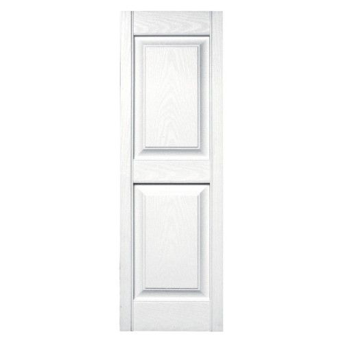 Photo 1 of 14.75 in. W X 59 in. H Builders Edge Standard Two Equal Panels Raised Panel Shutters Includes Matching Installation Spikes 001 - White
