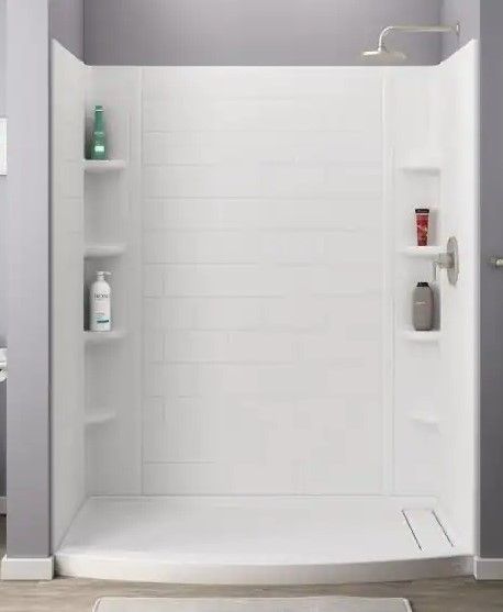 Photo 1 of (CRACKED/DAMAGED CORNERS) American Standard Ovation Curve 60 in. W x 72 in. H 3-Piece Glue Up Alcove Subway Tile Shower Walls in Arctic White