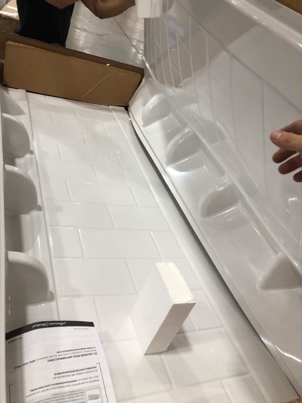 Photo 8 of (CRACKED/DAMAGED CORNERS) American Standard Ovation Curve 60 in. W x 72 in. H 3-Piece Glue Up Alcove Subway Tile Shower Walls in Arctic White