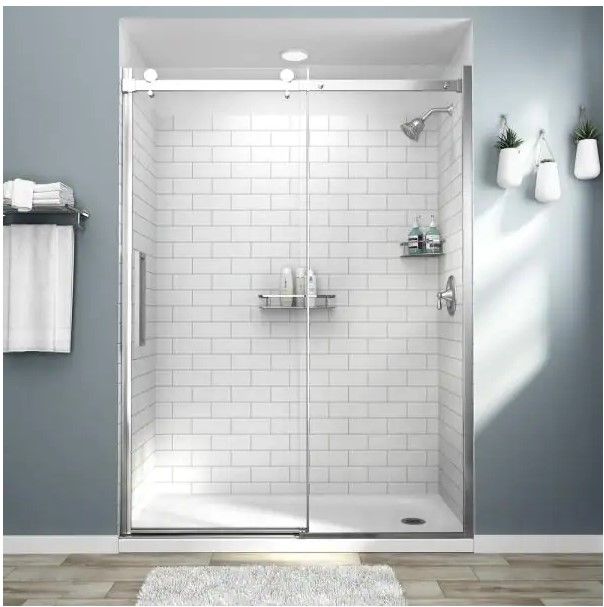 Photo 1 of (CRACKED/DAMAGED CORNERS/EDGES) American Standard Passage 32 in. x 60 in. x 72 in. 4-Piece Glue-Up Alcove Shower Wall in White Subway Tile