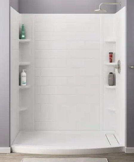 Photo 1 of (CRACKED/BENT EDGES/CORNER) American Standard Ovation Curve 60 in. W x 72 in. H 3-Piece Glue Up Alcove Subway Tile Shower Walls in Arctic White