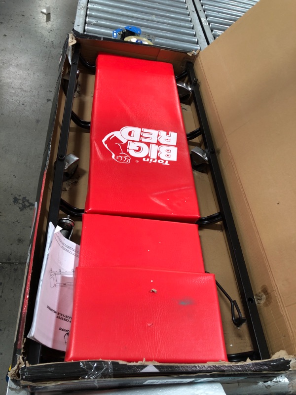 Photo 2 of (TORN/COSMETIC DAMAGES) BIG RED TR6452 Torin Rolling Garage/Shop Creeper: 40" Padded Mechanic Cart with Adjustable Headrest and 6 Casters, Red