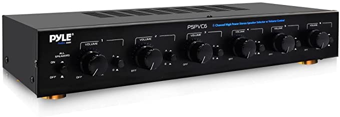 Photo 1 of (LOOSE INTERIOR SCREW) Premium New and Improved 6 Zone Channel Speaker Switch Selector Volume Control Switch Box Hub Distribution Box for Multi Channel High Powered Amplifier Control 6 Pairs of Speakers - Pyle PSPVC6 Black

