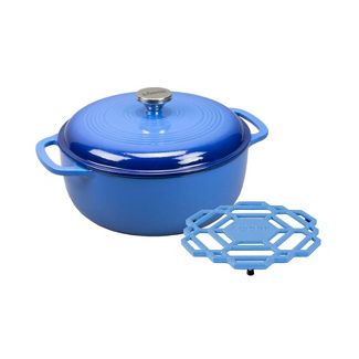 Photo 1 of (MISSING RUBBER PADS) Lodge 6qt Cast Iron Enamel Dutch Oven

