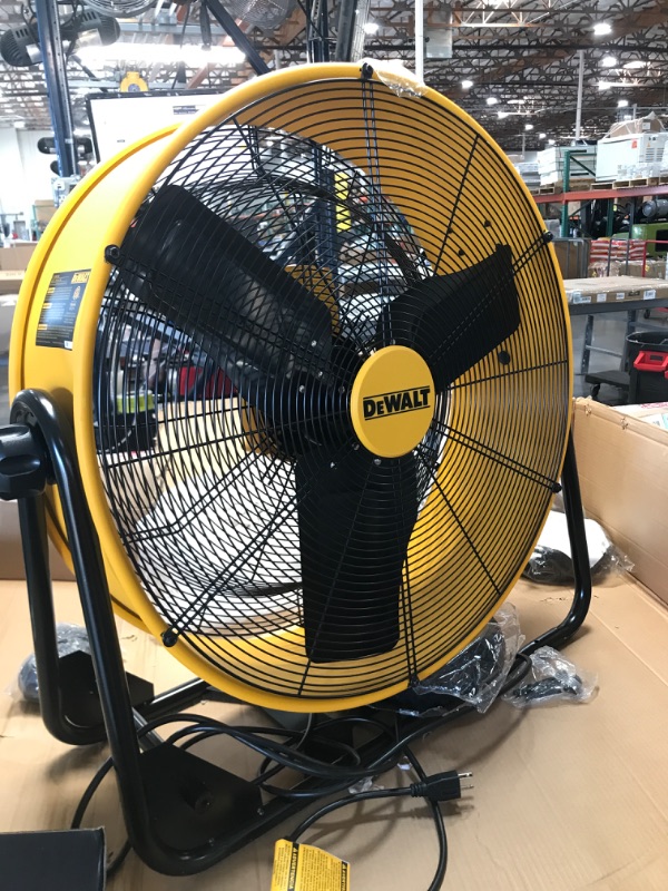 Photo 3 of DEWALT DXF-2490 High-Velocity Industrial, Drum, Floor, Barn, Warehouse Fan, Heavy Duty Air Mover with Adjustable Tilt & Large Wheel, 24", Yellow
