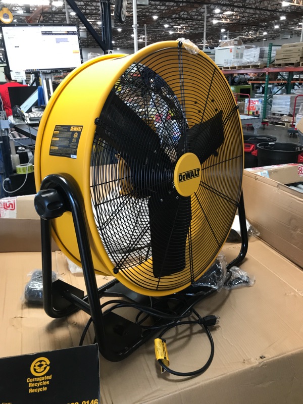 Photo 2 of DEWALT DXF-2490 High-Velocity Industrial, Drum, Floor, Barn, Warehouse Fan, Heavy Duty Air Mover with Adjustable Tilt & Large Wheel, 24", Yellow
