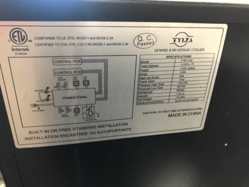 Photo 8 of  See notes
TYLZA Wine and Beverage Refrigerator, 24 Inch Built-In Dual Zone Wine and Beverage Cooler, Freestanding French Door Drink Fridge, Wine Beer Cooler Under Counter Refrigerator with Memory Temperature Control  See notes
