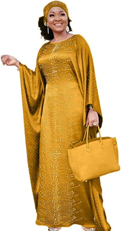 Photo 1 of HD Long African Dresses for Women Fashion Beading Rhinestone Kaftan Maxi Dress- ONE SIZE 