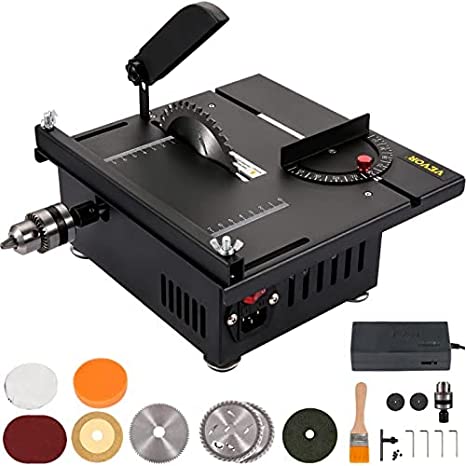 Photo 1 of VEVOR Mini Table Saw, 200W Hobby Table Saw for Woodworking, 0-90 Angle Cutting Portable DIY Saw, 4000RMP Multifunctional Table Saws, 1.57in Cutting Depth with Black Apron (Cutting/Polishing Set)
