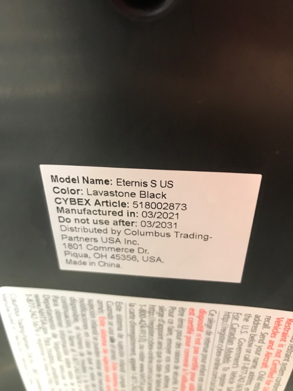 Photo 1 of Cybex Eternis S, All-in-One Convertible Car Seat, Use from Birth to 120 lbs, Reclining 12-Position Height-Adjustable Headrest, Side Impact Protection, Lavastone Black
