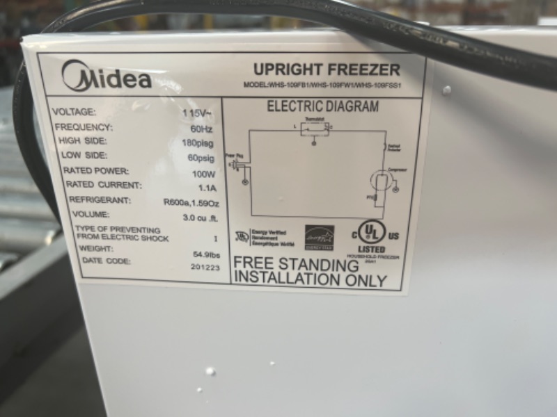 Photo 1 of Midea WHS-109FW1 Upright Freezer, 3.0 Cubic Feet, White
